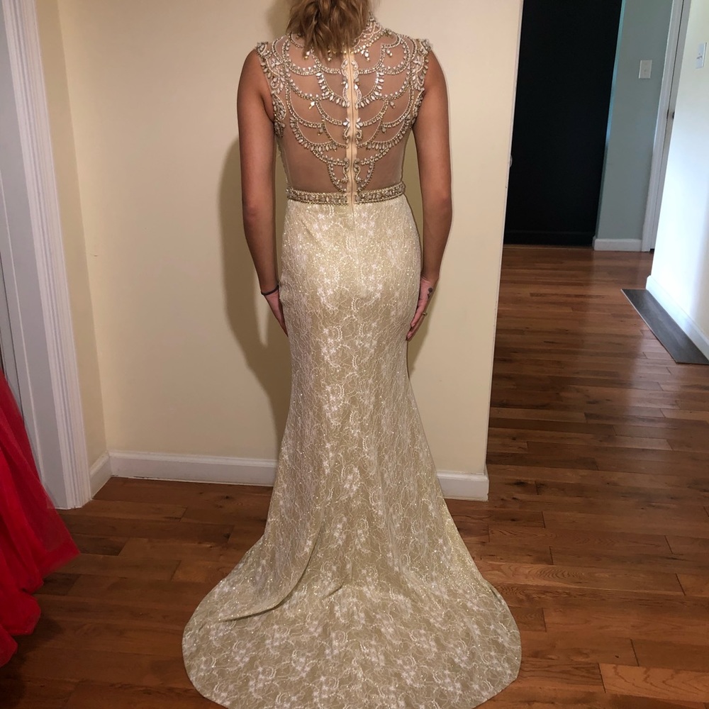 Cream and gold prom dress